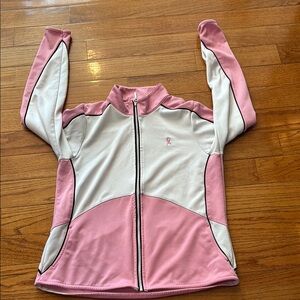IZOD Pink and White Zip-Up Jacket SIZE large breast cancer logo